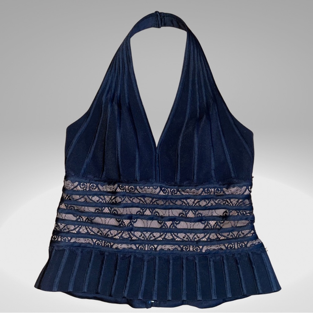 Elegant Black Halter Top with Lace Detail